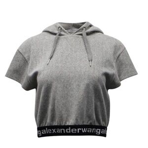 Alexander Wang Cropped Short Sleeve Hoodie in Grey Cotton EUC
